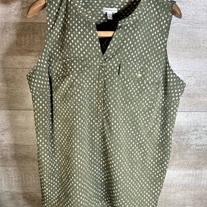 Croft & Barrow Green Polka Dot Sleeveless Button-Up Utility Top Size 1X